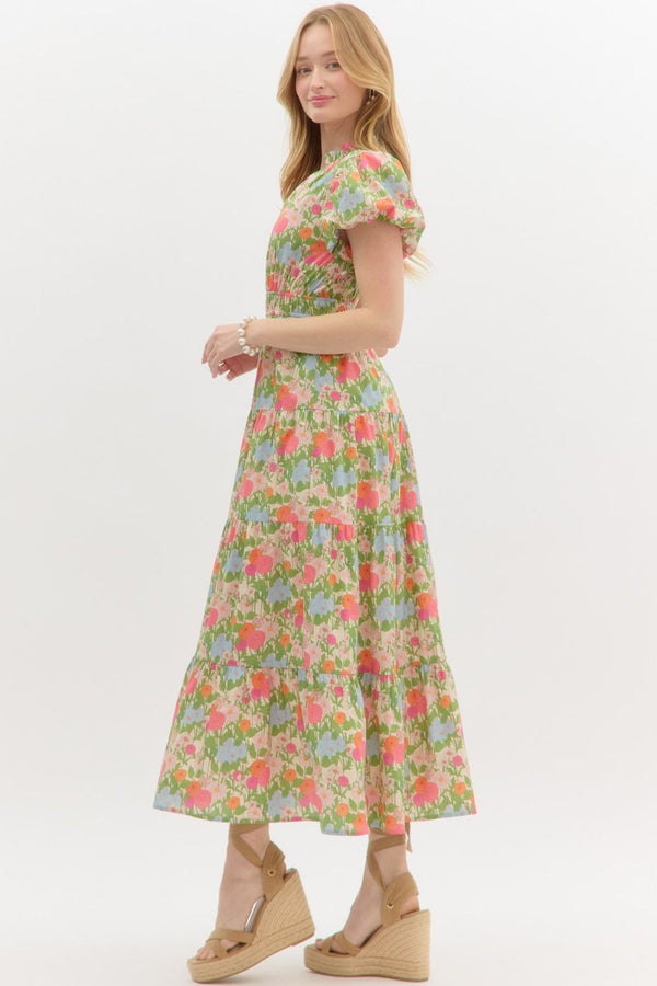 Puff Sleeve Pullover Tiered Dress- Marigold