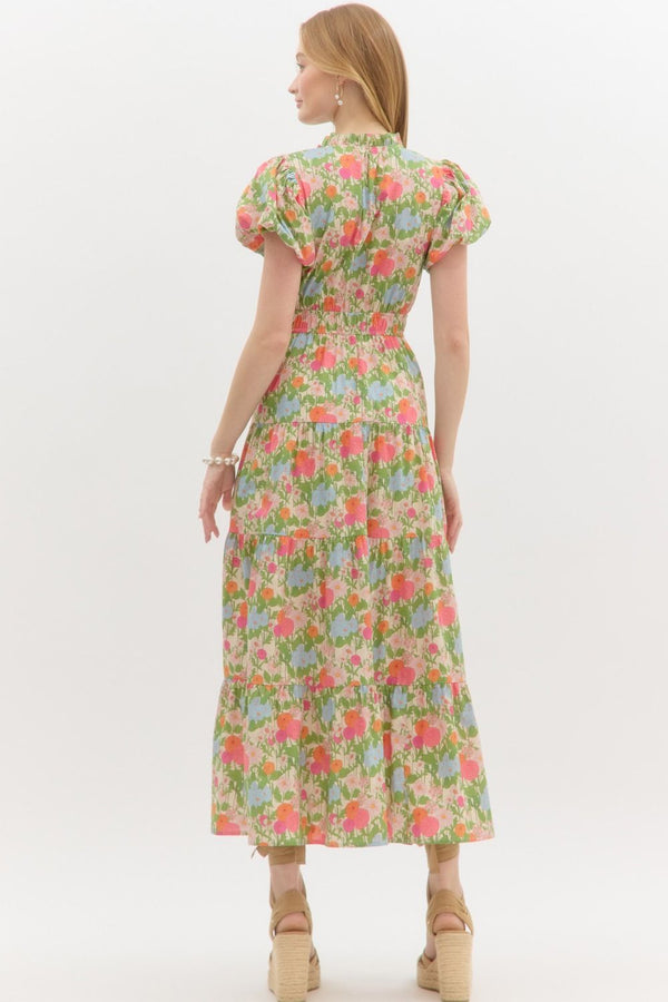 Puff Sleeve Pullover Tiered Dress- Marigold