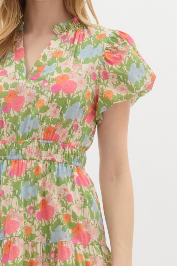 Puff Sleeve Pullover Tiered Dress- Marigold