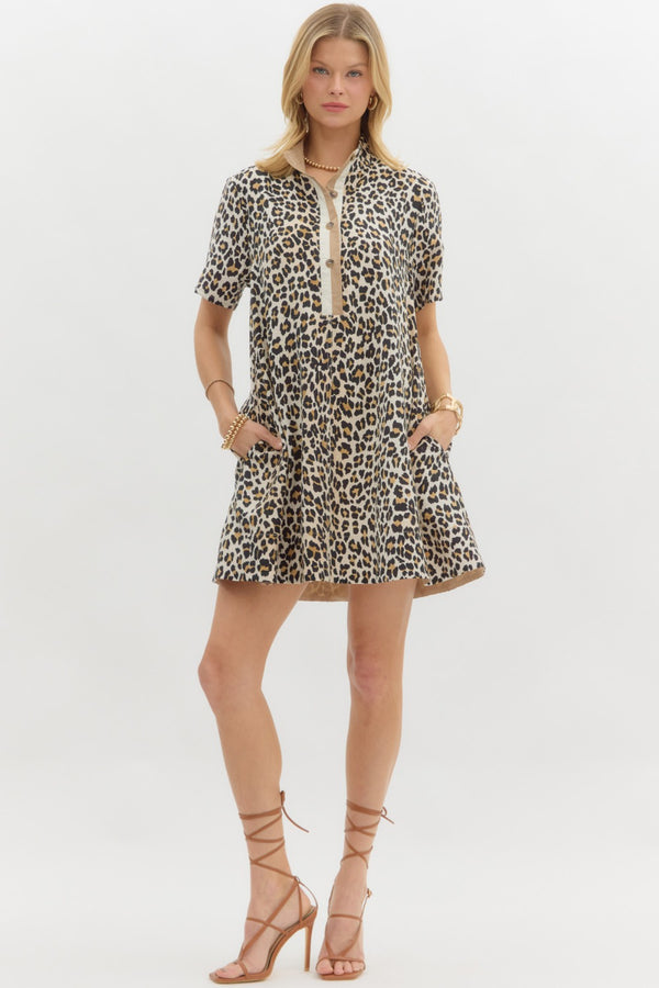 Leopard Print Pullover Dress- Camel