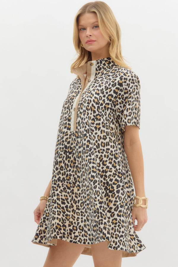 Leopard Print Pullover Dress- Camel