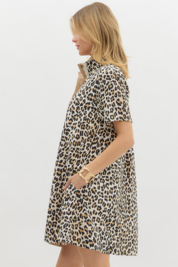 Leopard Print Pullover Dress- Camel