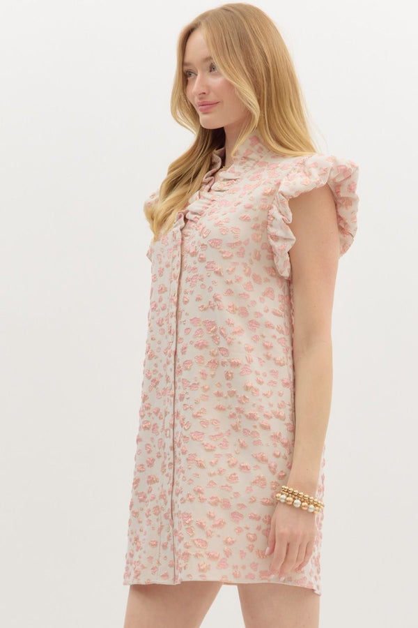 Ruffle V-Neck Dress- Pink