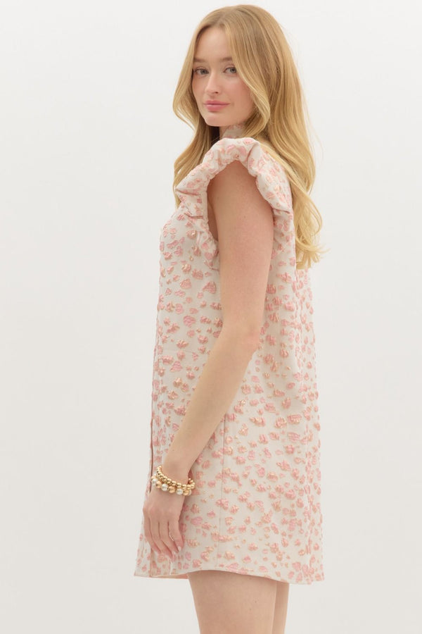 Ruffle V-Neck Dress- Pink