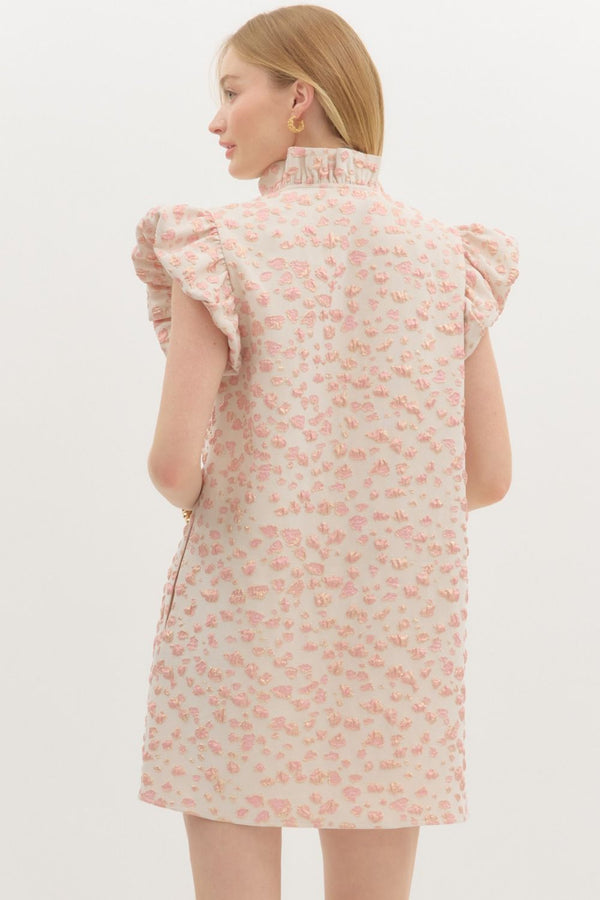 Ruffle V-Neck Dress- Pink