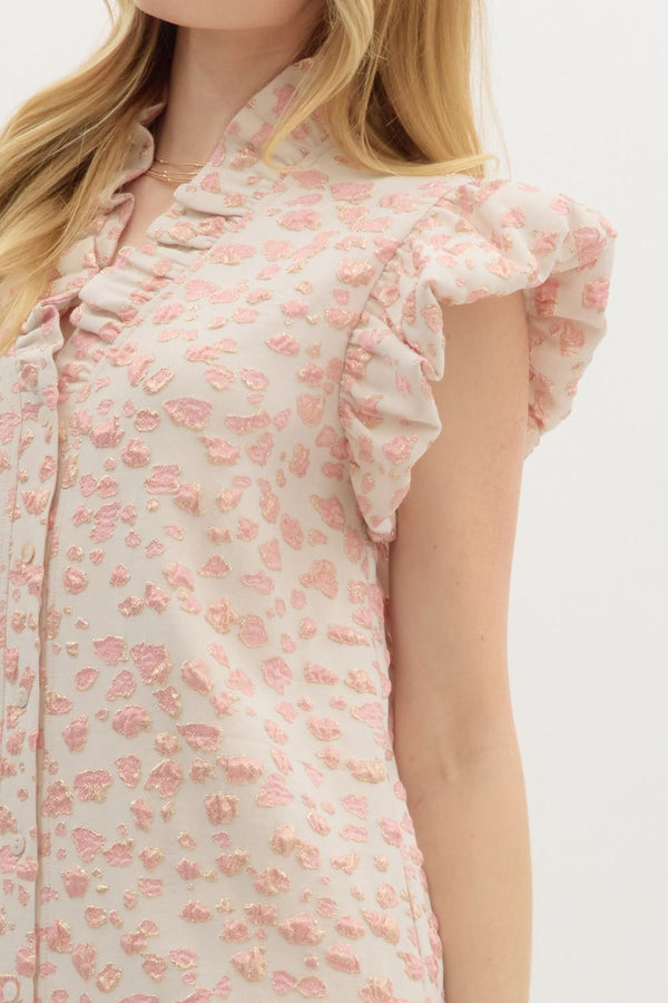 Ruffle V-Neck Dress- Pink