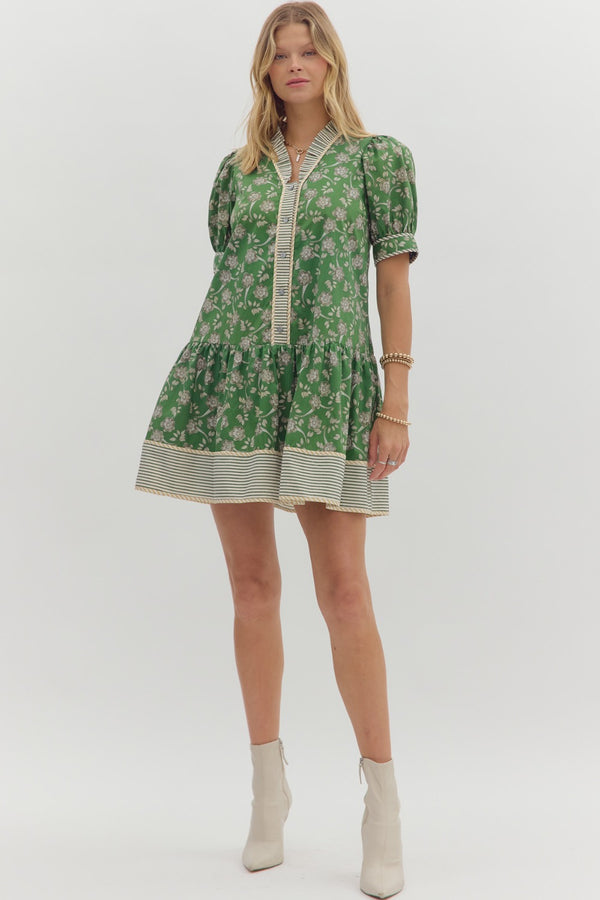 Floral Pleated Dress- Green