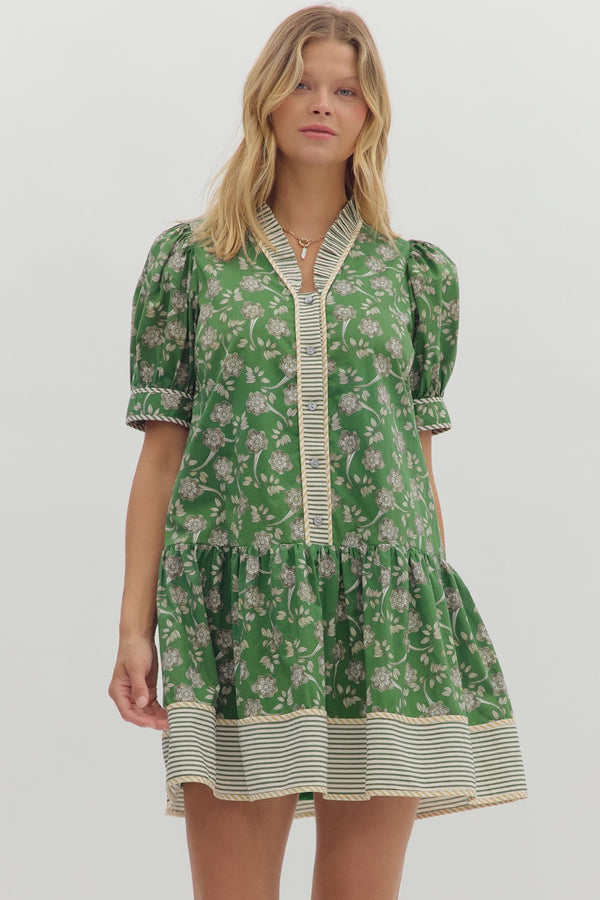 Floral Pleated Dress- Green
