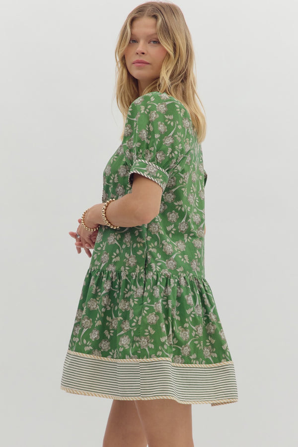 Floral Pleated Dress- Green