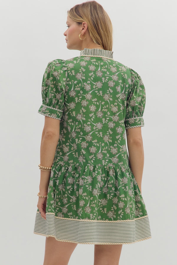 Floral Pleated Dress- Green
