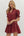 Solid Puff Sleeve V-Neck Dress- Burgundy
