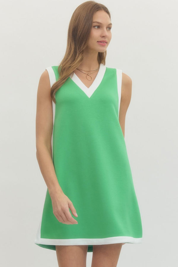 Solid Sleeveless Pullover Dress- Green