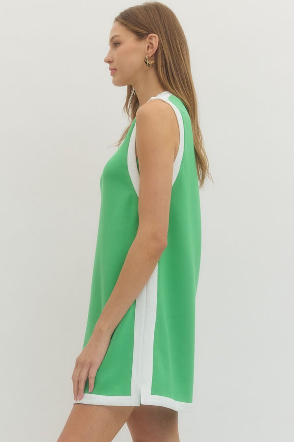 Solid Sleeveless Pullover Dress- Green
