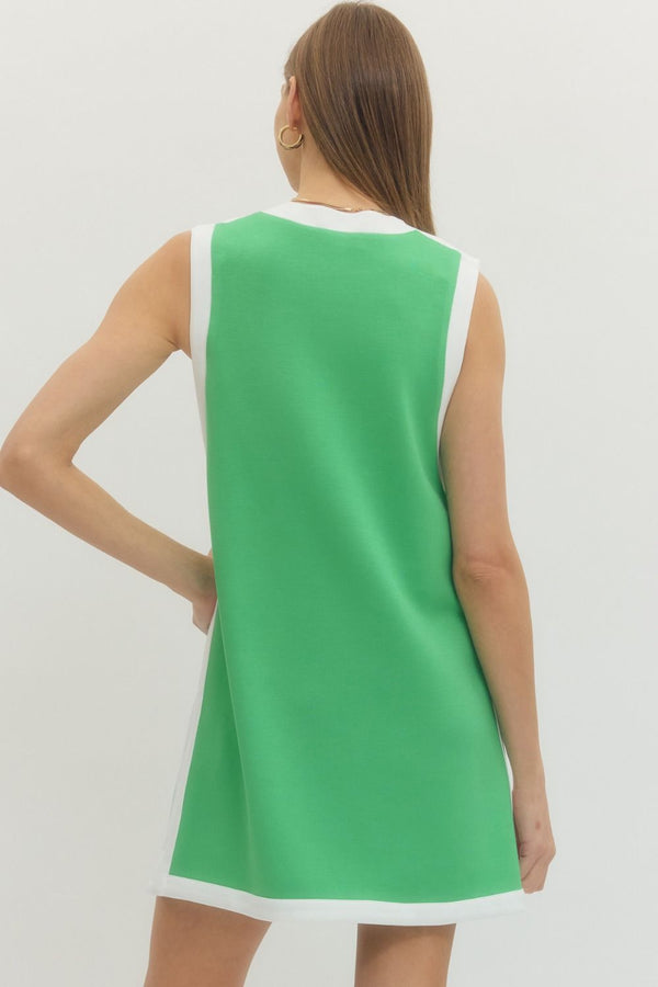 Solid Sleeveless Pullover Dress- Green