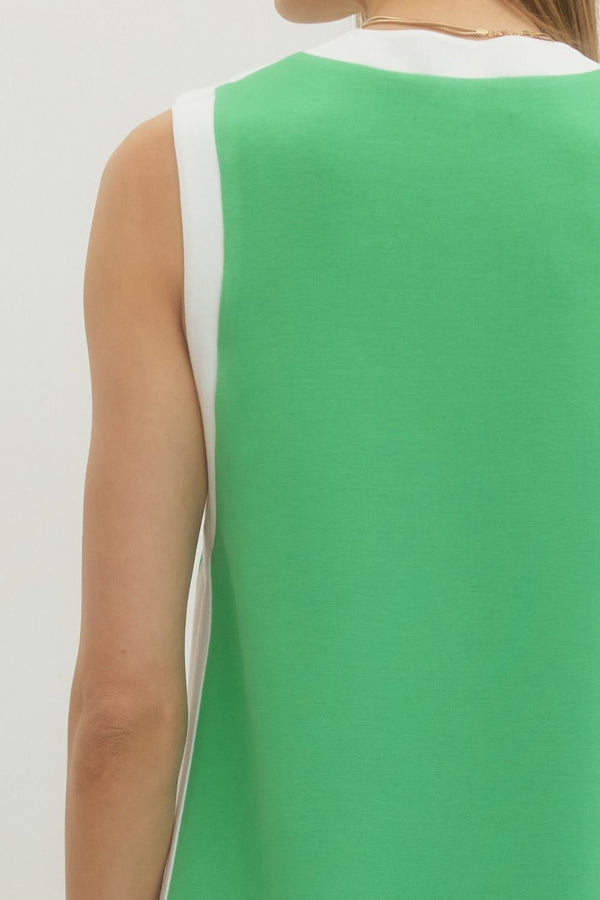 Solid Sleeveless Pullover Dress- Green