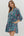 Floral Ruffle Cuff Band ¾ Sleeve Dress- Teal
