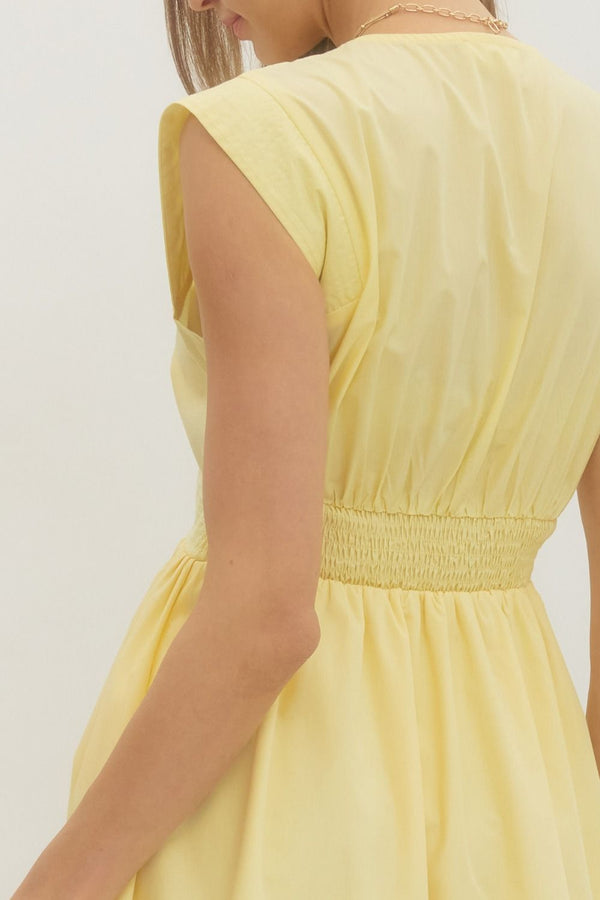 Solid V-Neck Zip-Up Dress- Yellow – Smock Candy