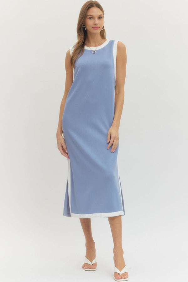 Solid Sleeveless Dress- Blue