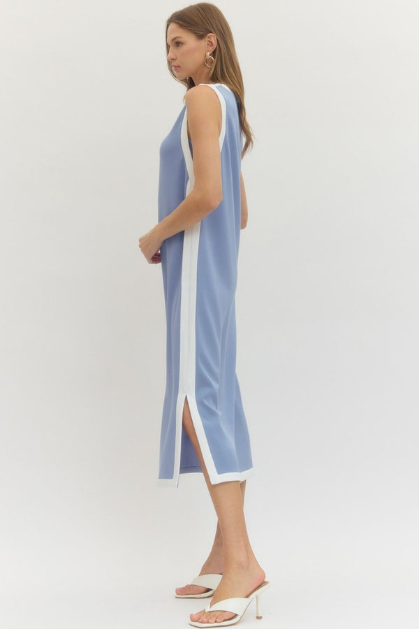 Solid Sleeveless Dress- Blue