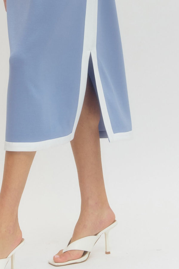 Solid Sleeveless Dress- Blue