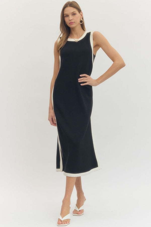 Solid Sleeveless Dress- Black