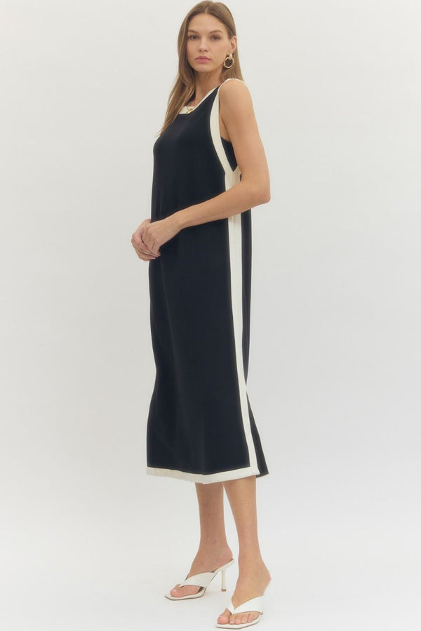 Solid Sleeveless Dress- Black