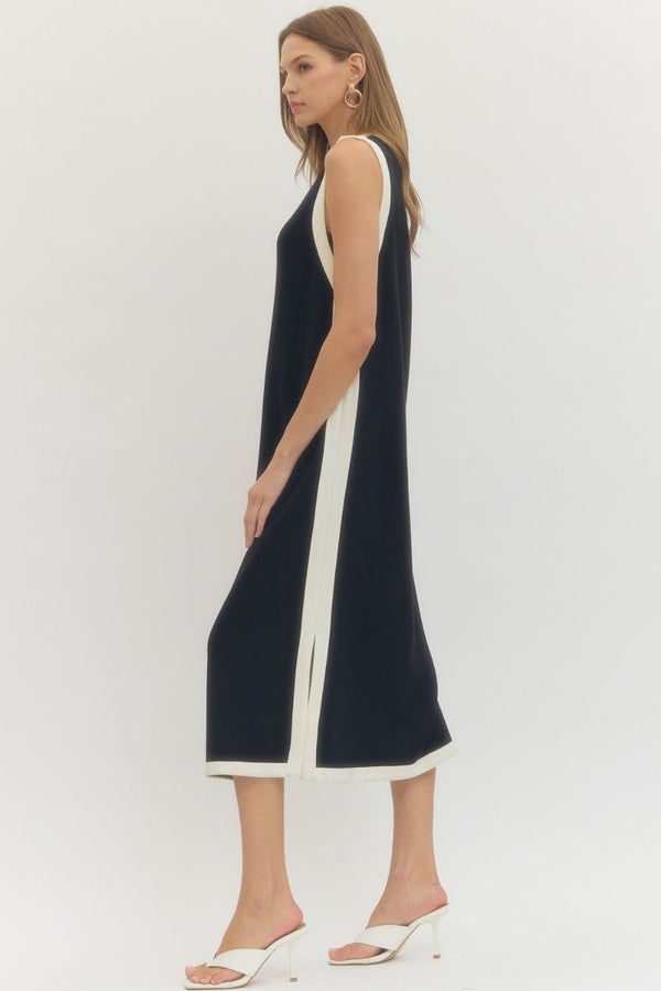 Solid Sleeveless Dress- Black