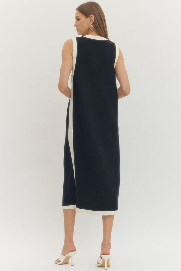 Solid Sleeveless Dress- Black