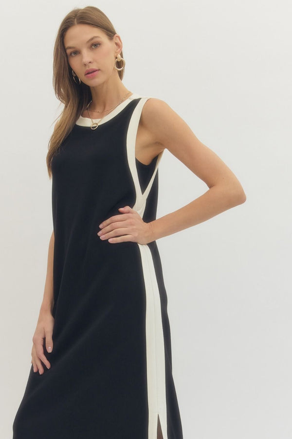 Solid Sleeveless Dress- Black