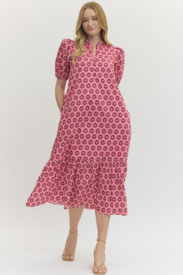 Floral Printed Ruffle Dress- Pink