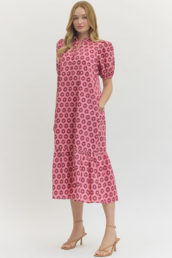 Floral Printed Ruffle Dress- Pink