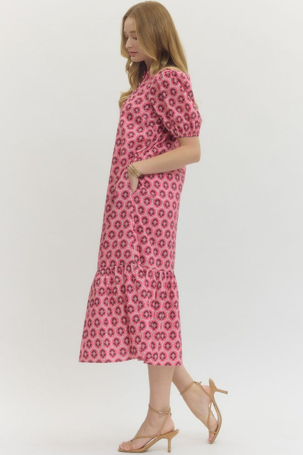 Floral Printed Ruffle Dress- Pink