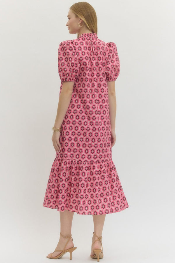 Floral Printed Ruffle Dress- Pink