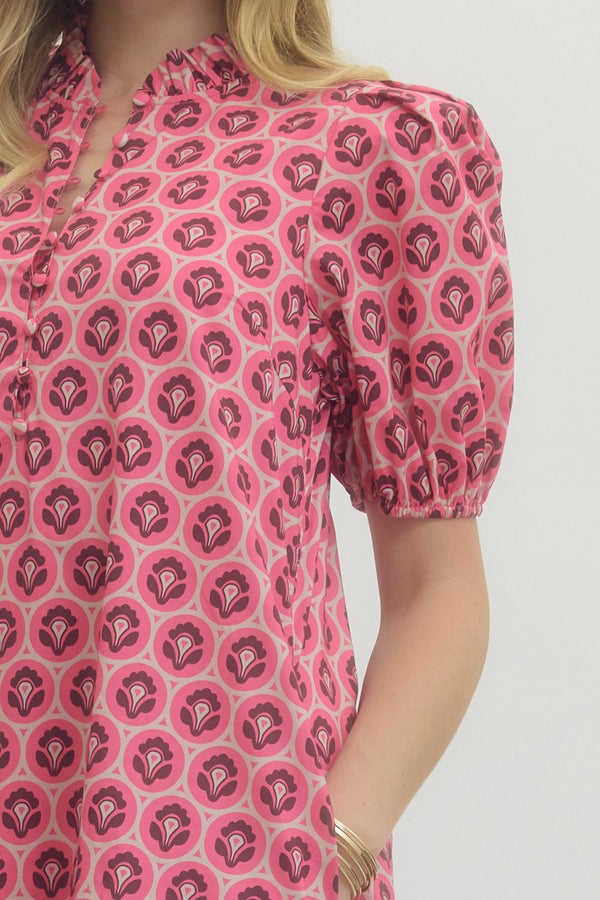 Floral Printed Ruffle Dress- Pink