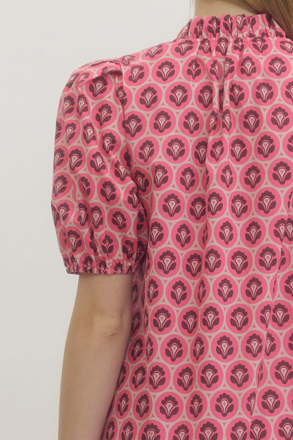 Floral Printed Ruffle Dress- Pink