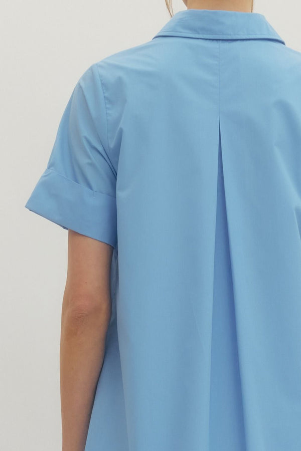 Solid Short Sleeve Collar Dress- Lt. Blue