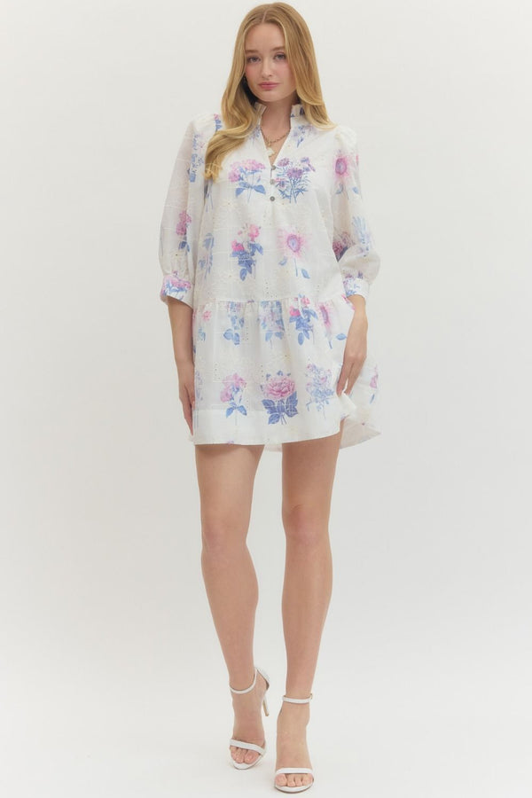 Floral Eyelet Embroidery Dress- Lavender