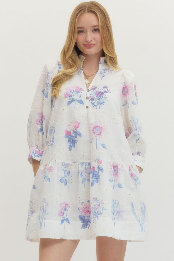 Floral Eyelet Embroidery Dress- Lavender