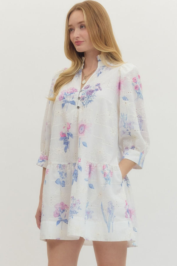 Floral Eyelet Embroidery Dress- Lavender