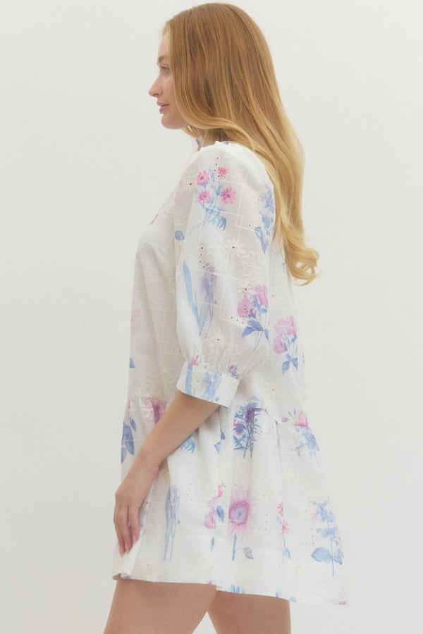 Floral Eyelet Embroidery Dress- Lavender