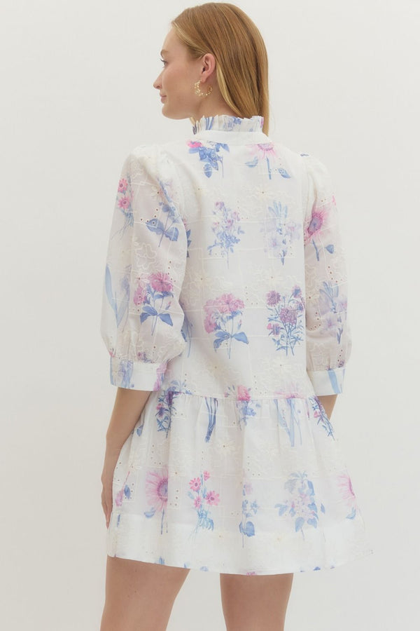 Floral Eyelet Embroidery Dress- Lavender