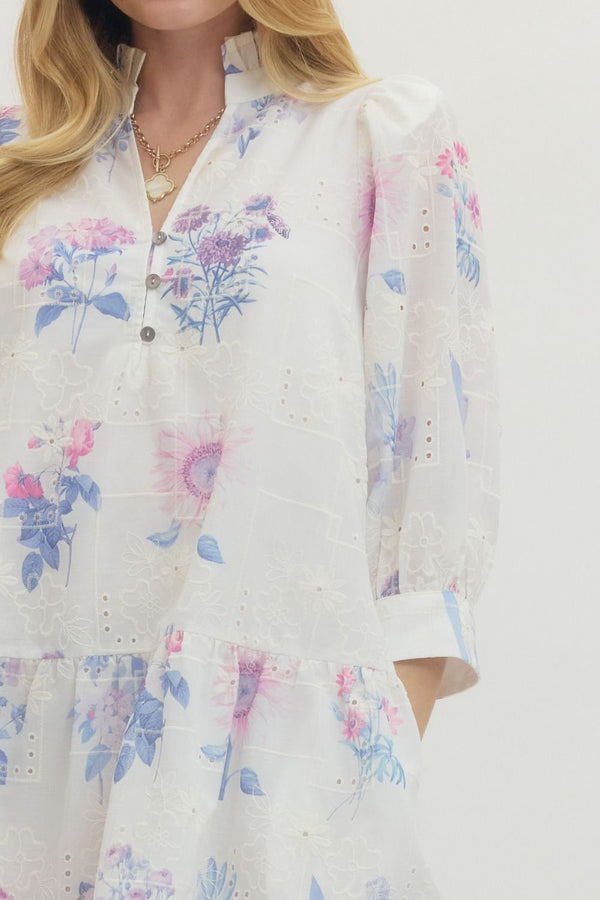 Floral Eyelet Embroidery Dress- Lavender