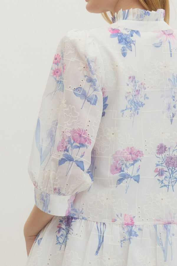 Floral Eyelet Embroidery Dress- Lavender