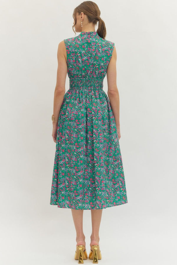 Floral Sleeveless Dress- Green
