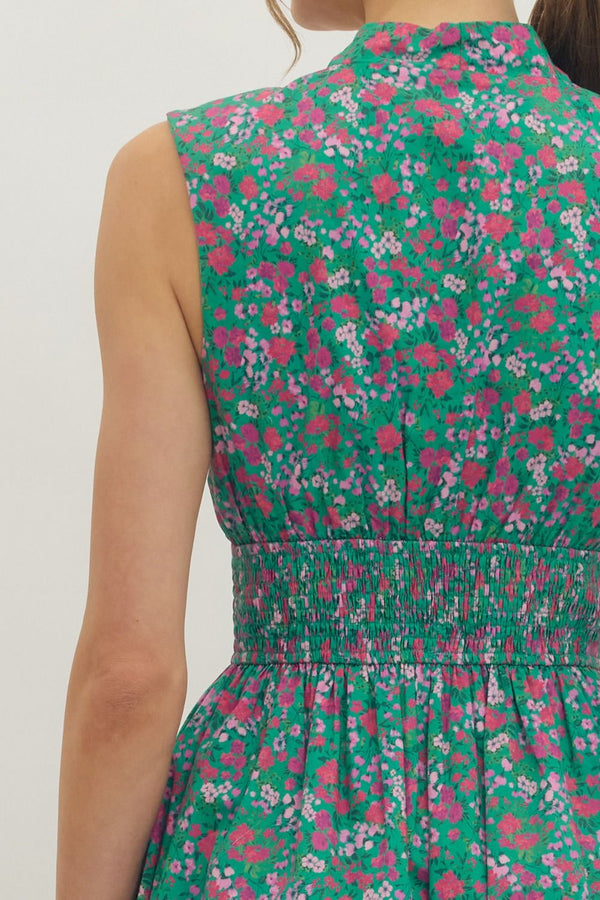 Floral Sleeveless Dress- Green