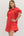 Solid Puff Sleeve Dress- Red