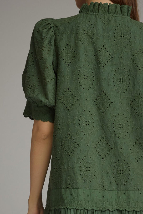 Solid Puff Sleeve Dress- H. Green
