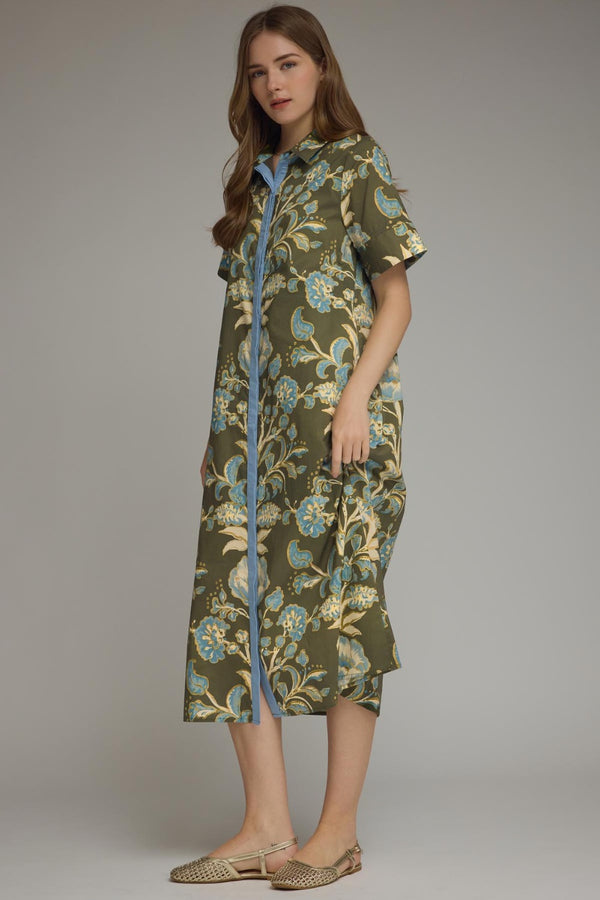 Floral Print Dress- Olive