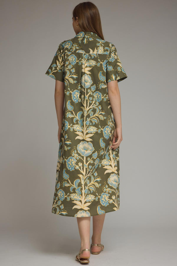 Floral Print Dress- Olive