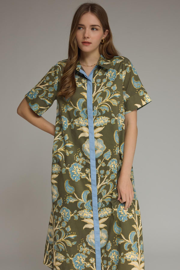 Floral Print Dress- Olive